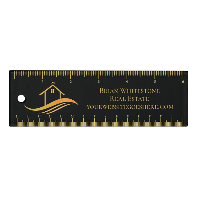 Real Estate Chic Black Gold House Custom Realtor Ruler (Front)