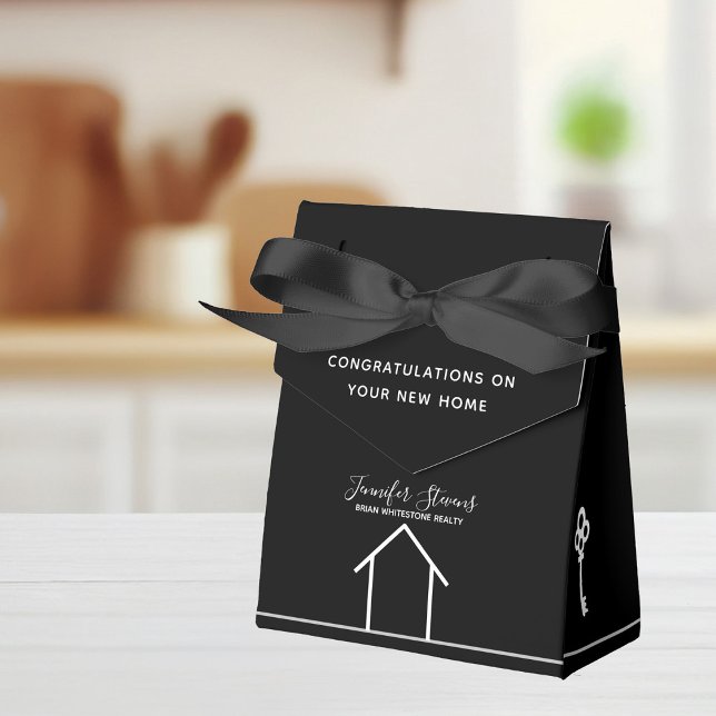 Real Estate Chic Black White Congratulations Home Favor Boxes (Creator Uploaded)