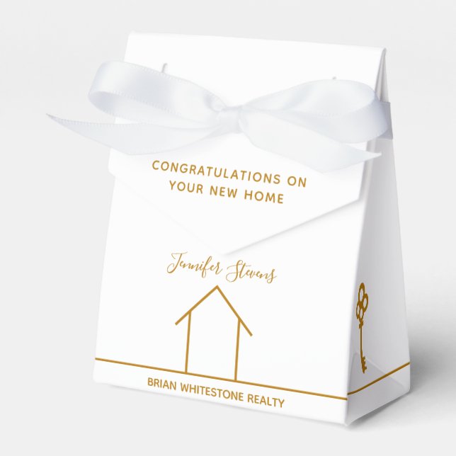 Real Estate Chic Gold White Congratulations Home Favor Boxes (Front Side)