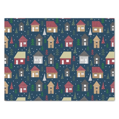 Real Estate Christmas House Pattern Blue Holiday  Tissue Paper