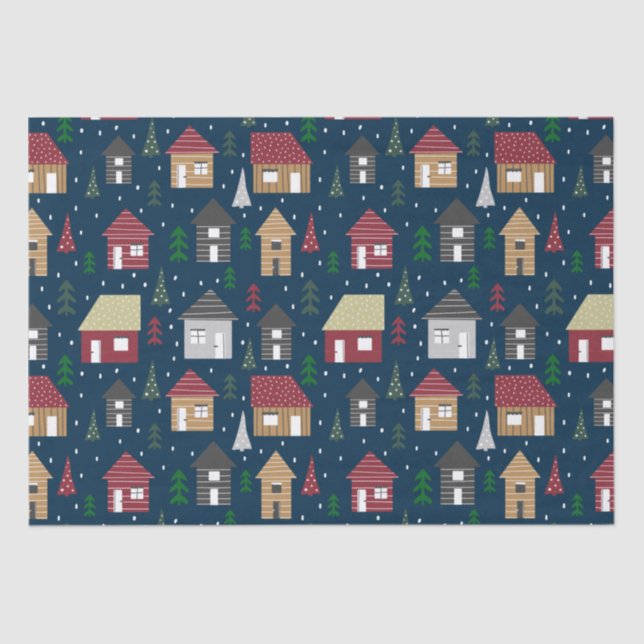 Real Estate Christmas House Pattern Blue Holiday  Tissue Paper (Front)