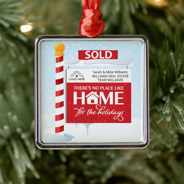 Real Estate Christmas Sold Sign Metal Ornament (Tree)