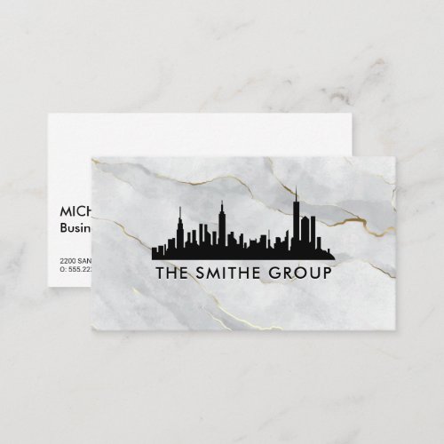 Real Estate City Skyline  Marble Business Card