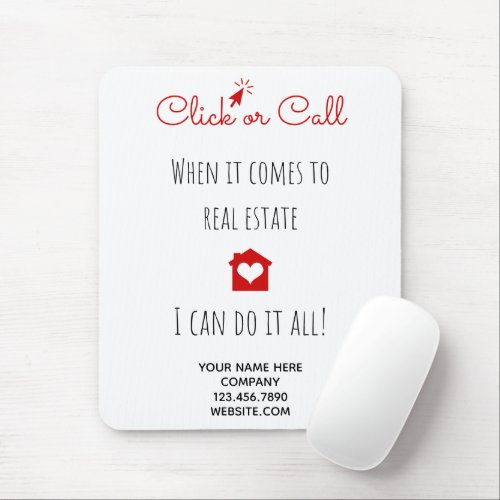 Real Estate Click or Call Marketing Gift Pop By Mouse Pad