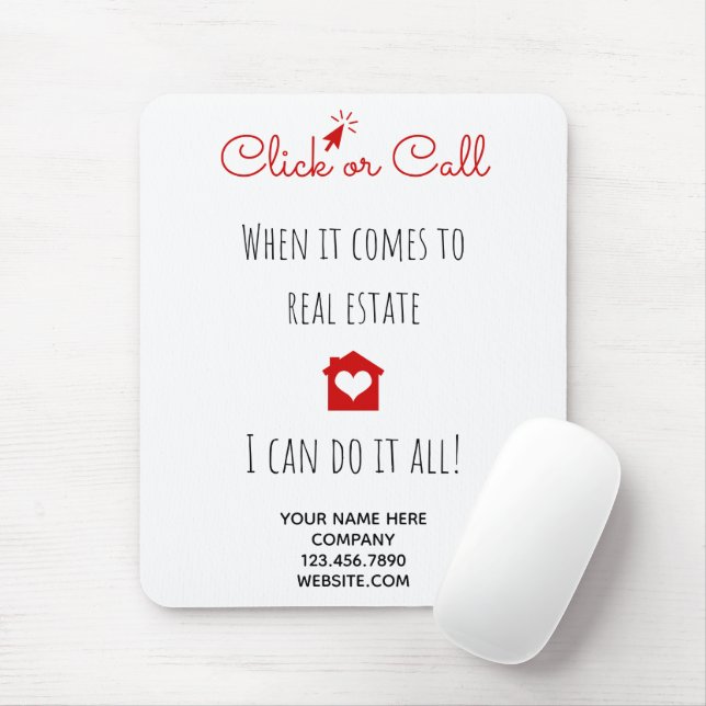 Real Estate Click or Call Marketing Gift Pop By Mouse Pad (With Mouse)