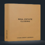 Real Estate Closing Binder<br><div class="desc">Streamline your real estate closing process with our professional Real Estate Closing Binder. The sleek design showcases timeless black typography against a camel background, creating a sophisticated and versatile binder that perfectly complements any real estate transaction. Personalize the text to include your agency name, client's name, property address, or any...</div>