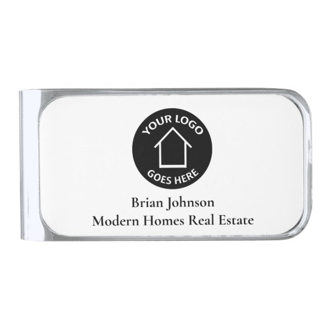Real Estate Company Add Your Logo Simple Realtor Silver Finish Money Clip (Front)