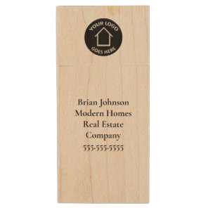 Real Estate Company Add Your Logo Simple Realtor Wood Flash Drive