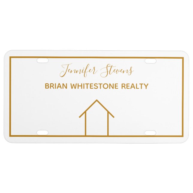 Real Estate Company Agent Chic Custom Gold Car License Plate (Front)