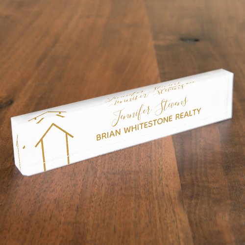 Real Estate Company Agent Custom Chic Gold Realty Desk Name Plate