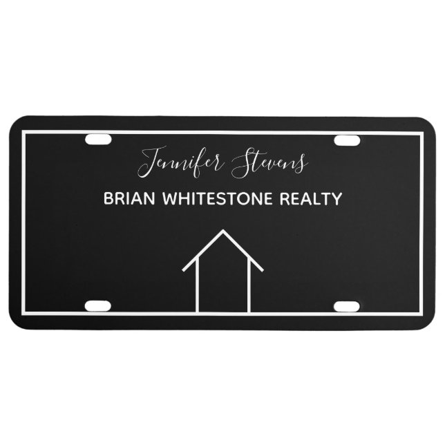 Real Estate Company Agent House Custom Black White License Plate (Front)