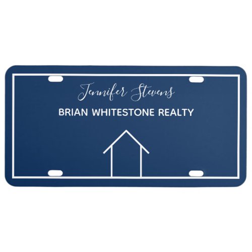 Real Estate Company Agent House Custom Navy Blue License Plate