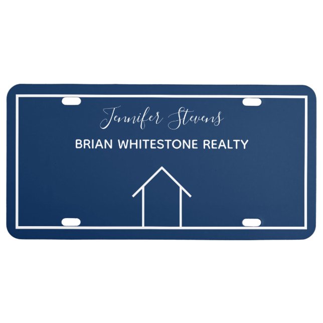 Real Estate Company Agent House Custom Navy Blue License Plate (Front)