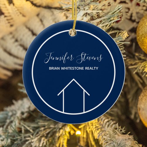 Real Estate Company Beautiful Blue Holiday Gift Ceramic Ornament