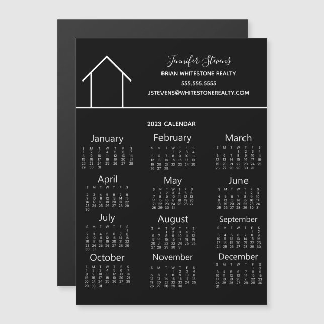Real Estate Company Black 2023 Calendar Magnet (Front/Back)