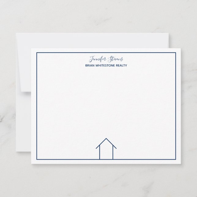 Real Estate Company Blue Monogram Home Realtor Note Card (Front)