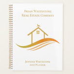 Real Estate Company Chic Gold House Logo 2025 Planner<br><div class="desc">This chic gold real estate company 2025 planner is custom made with your realty company and agent name. This elegant personalized notebook features a pretty house with a weathervane on top and sleek curves underneath. Customize this business marketing gift with a realtor name and keep or change the home logo....</div>