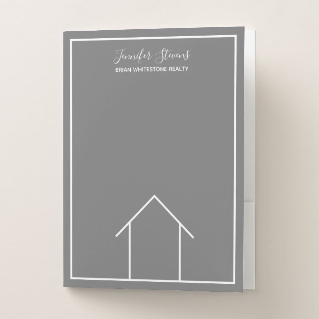 Real Estate Company Chic Grey Custom Marketing Pocket Folder (Front)