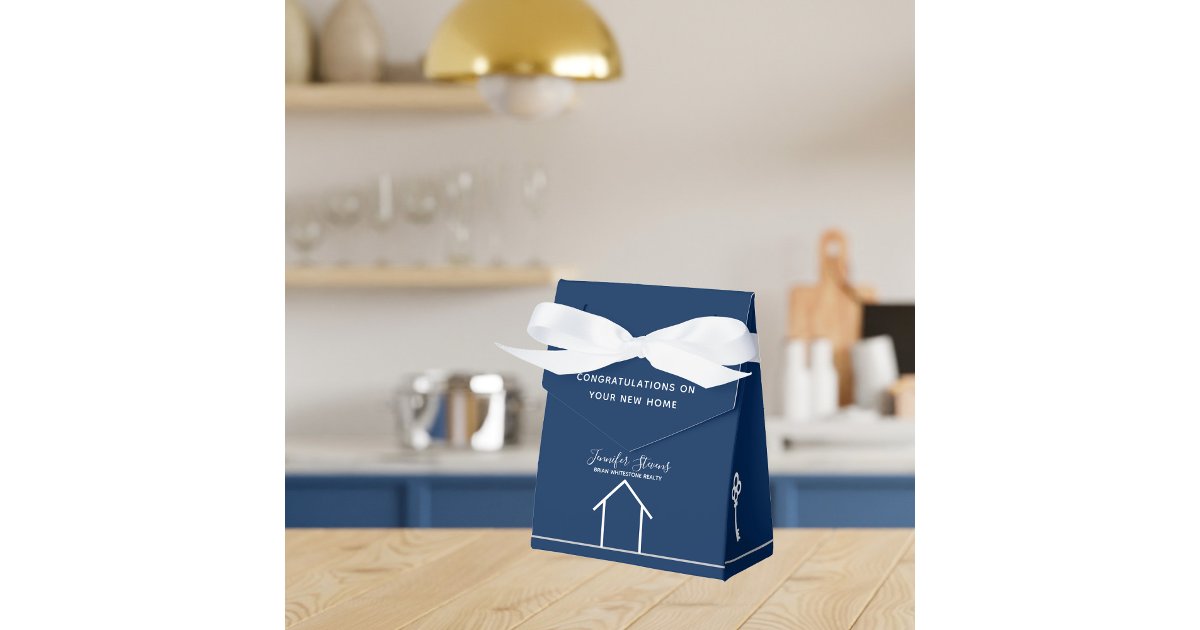 Real Estate Company Chic Navy Blue Congratulations Favor Boxes | Zazzle