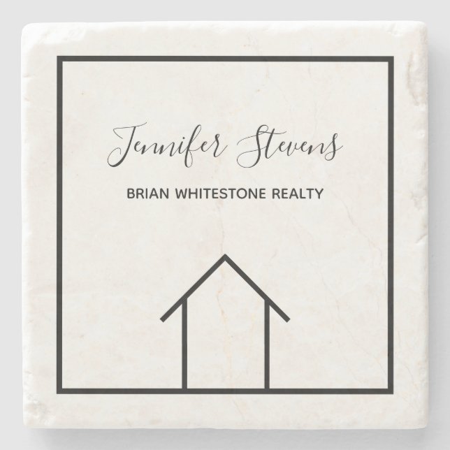Real Estate Company Chic Personalized Realtor Gift Stone Coaster (Front)