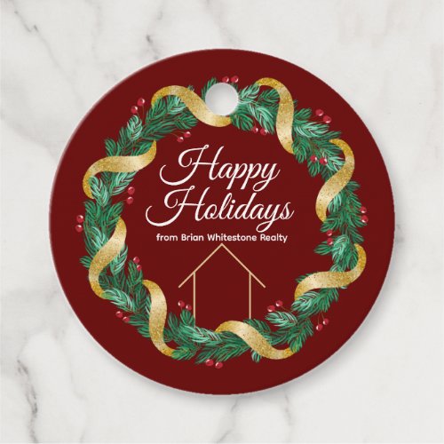 Real Estate Company Christmas Elegant Custom Red Favor Tags