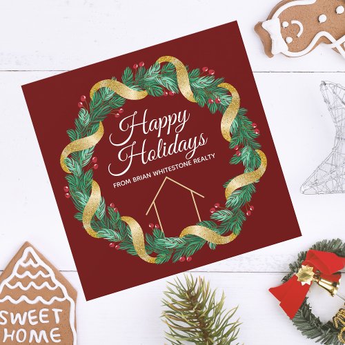 Real Estate Company Christmas Elegant Custom Red Holiday Card