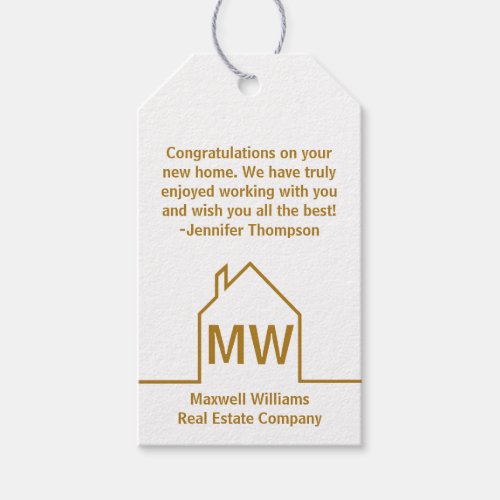 Real Estate Company Congratulations Chic Gold Gift Tags
