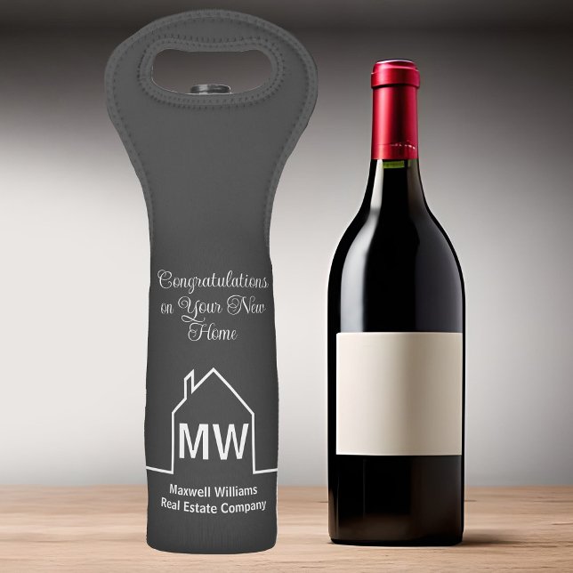 Real Estate Company Congratulations Grey Home Wine Bag (Creator Uploaded)