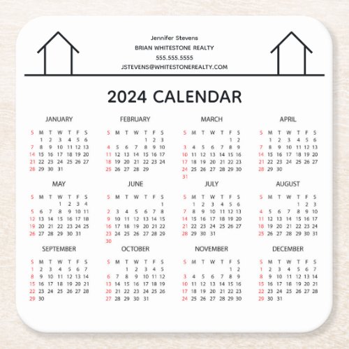 Real Estate Company Custom 2024 Calendar Magnet Square Paper Coaster