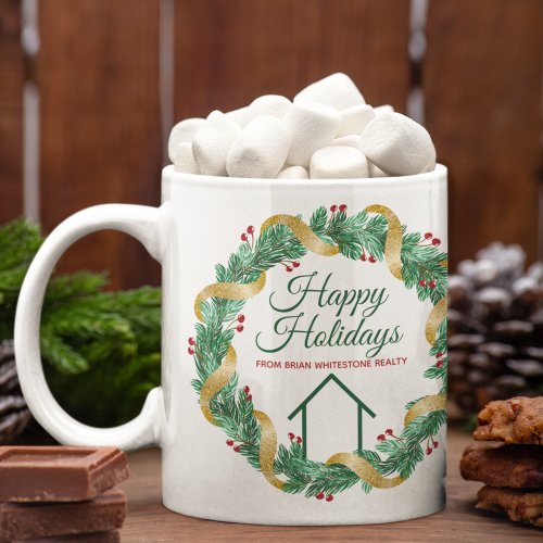 Real Estate Company Custom Christmas Wreath Coffee Mug