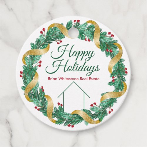 Real Estate Company Custom Christmas Wreath Party Favor Tags