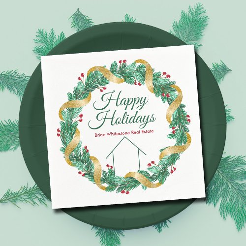 Real Estate Company Custom Christmas Wreath Party Napkins