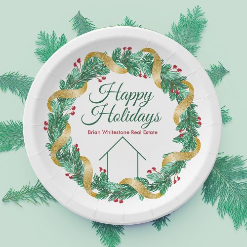 Real Estate Company Custom Christmas Wreath Party Paper Plates