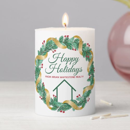 Real Estate Company Custom Happy Holidays Gift Pillar Candle