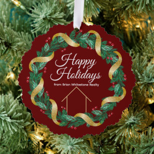 Real Estate Company Custom Happy Holidays Realtor Ornament Card