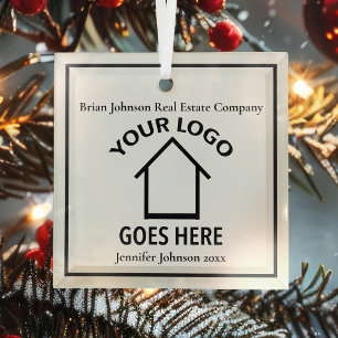 Real Estate Company Custom Logo Realtor Christmas Glass Ornament