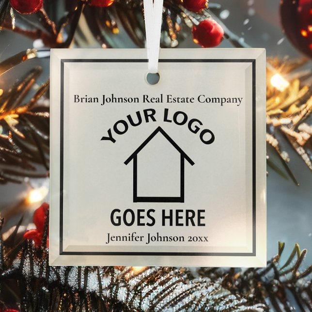 Real Estate Company Custom Logo Realtor Christmas Glass Ornament (Creator Uploaded)