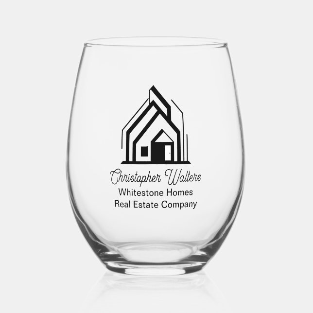 Real Estate Company Customized Realtor Logo Stemless Wine Glass (Front)