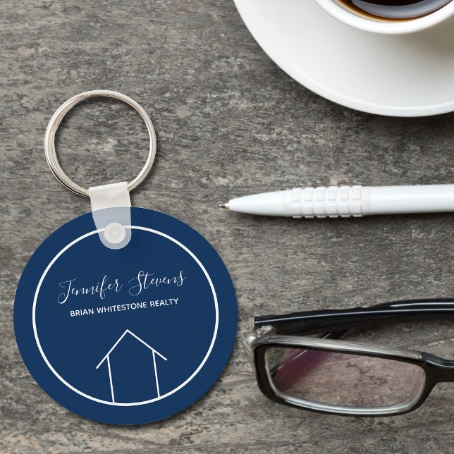 Real Estate Company Elegant Blue Custom Realtor Keychain (Creator Uploaded)