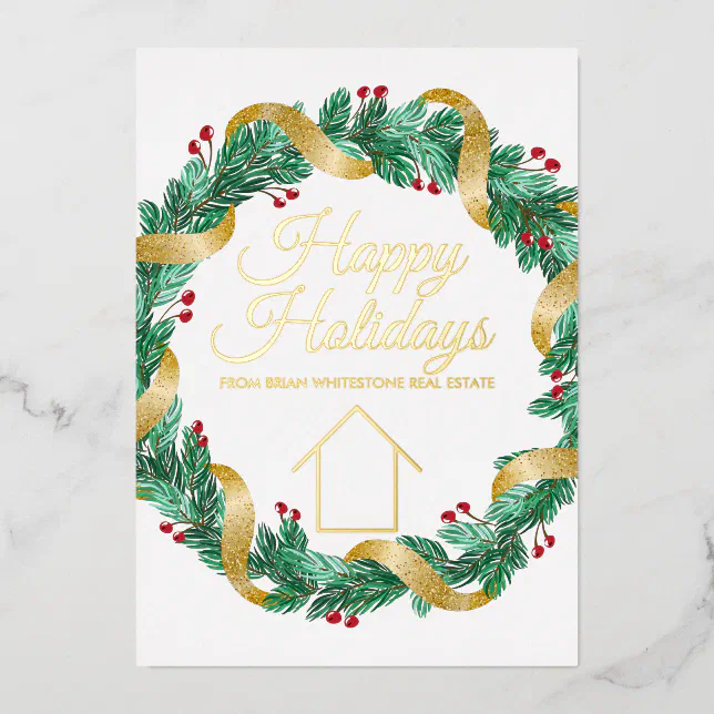 Real Estate Company Elegant Custom Christmas Gold Foil Holiday Card Zazzle