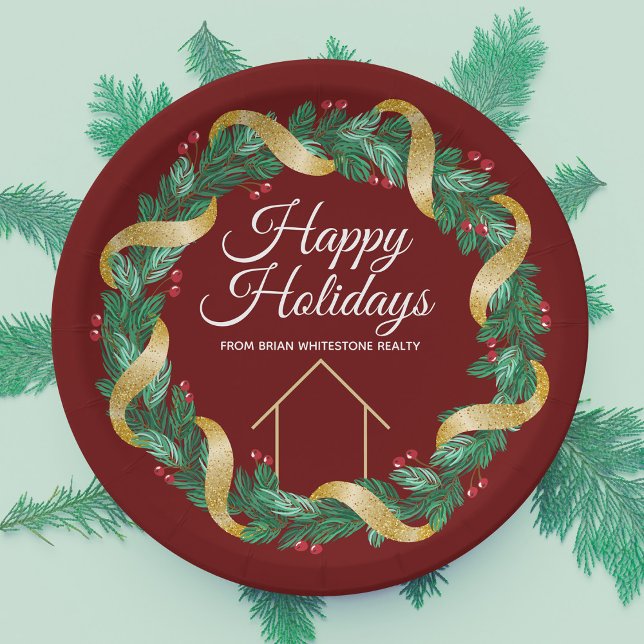 Real Estate Company Elegant Custom Christmas Party Paper Plates (Creator Uploaded)