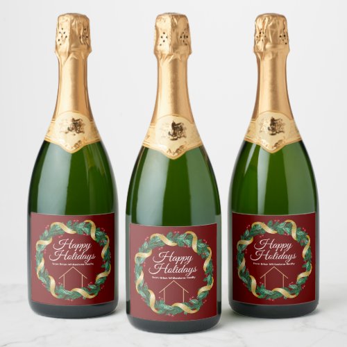 Real Estate Company Elegant Custom Christmas Party Sparkling Wine Label