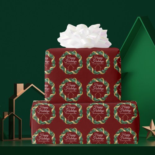 Real Estate Company Elegant Custom Red Christmas Wrapping Paper