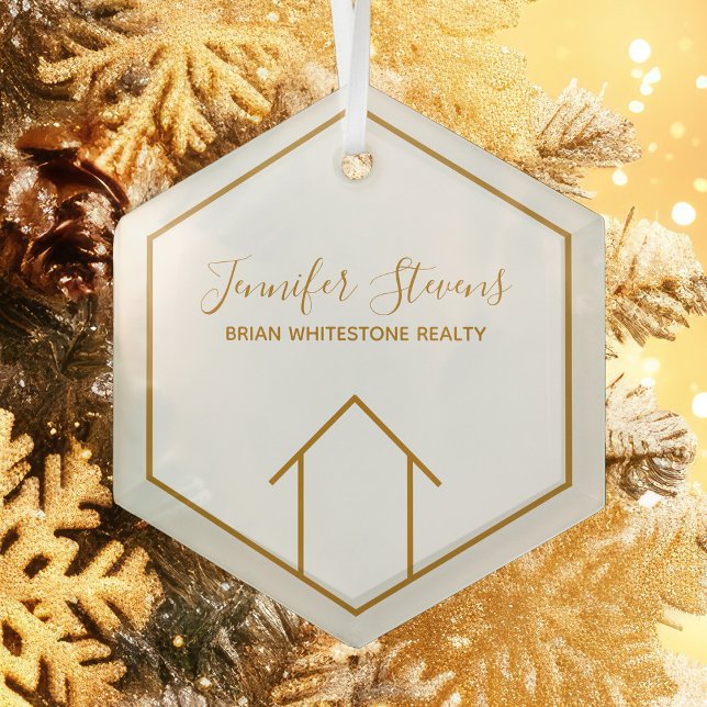 Real Estate Company Elegant Personalized Realtor Glass Ornament (Creator Uploaded)