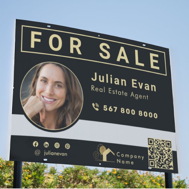 Real Estate Company For Sale Black and Gold Sign (Creator Uploaded)