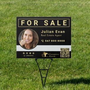 Real Estate Company For Sale Black and Gold Sign