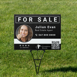 Real Estate Company For Sale Black and White  Sign