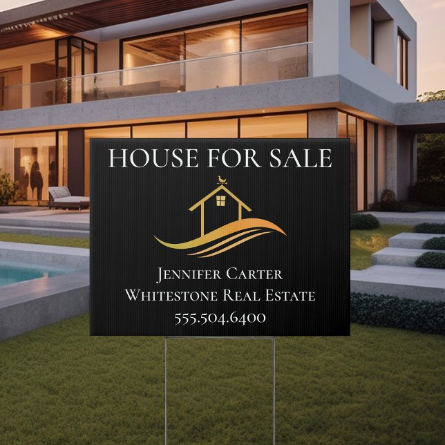 Real Estate Company For Sale Black Gold Yard Sign (Creator Uploaded)