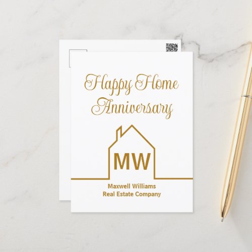 Real Estate Company Gold Happy Home Anniversary Postcard