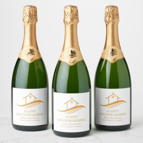 Real Estate Company Gold Happy Housewarming Sparkling Wine Label